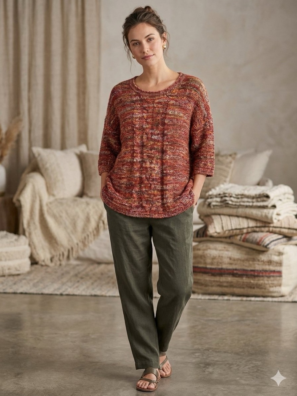 Peruvian Connection Alpaca Wool Blend Fisherman Cable Knit Pull Over Sweater